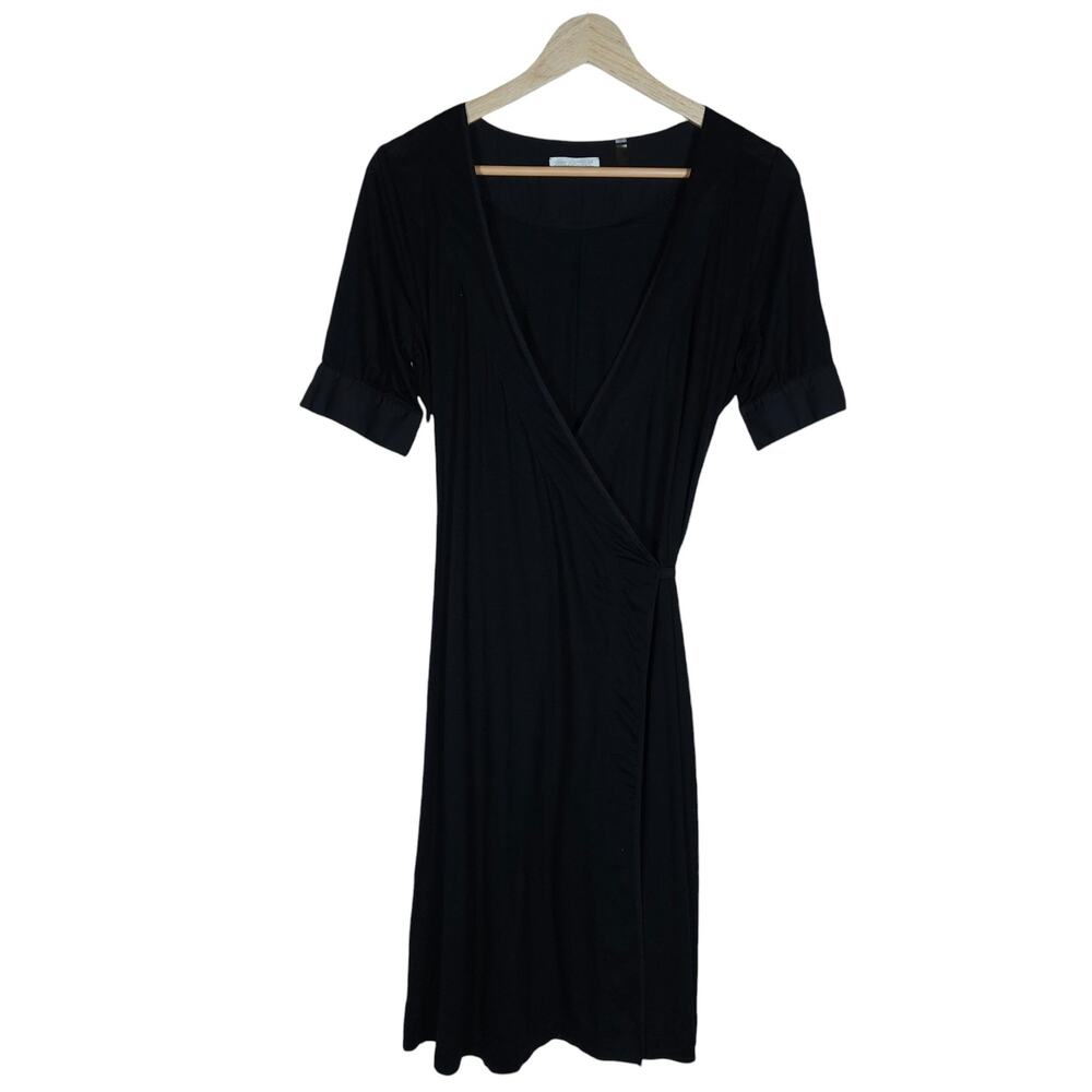 Martin + Osa Womens Wrap Dress Small Black Knee Length Short Sleeve V Neck